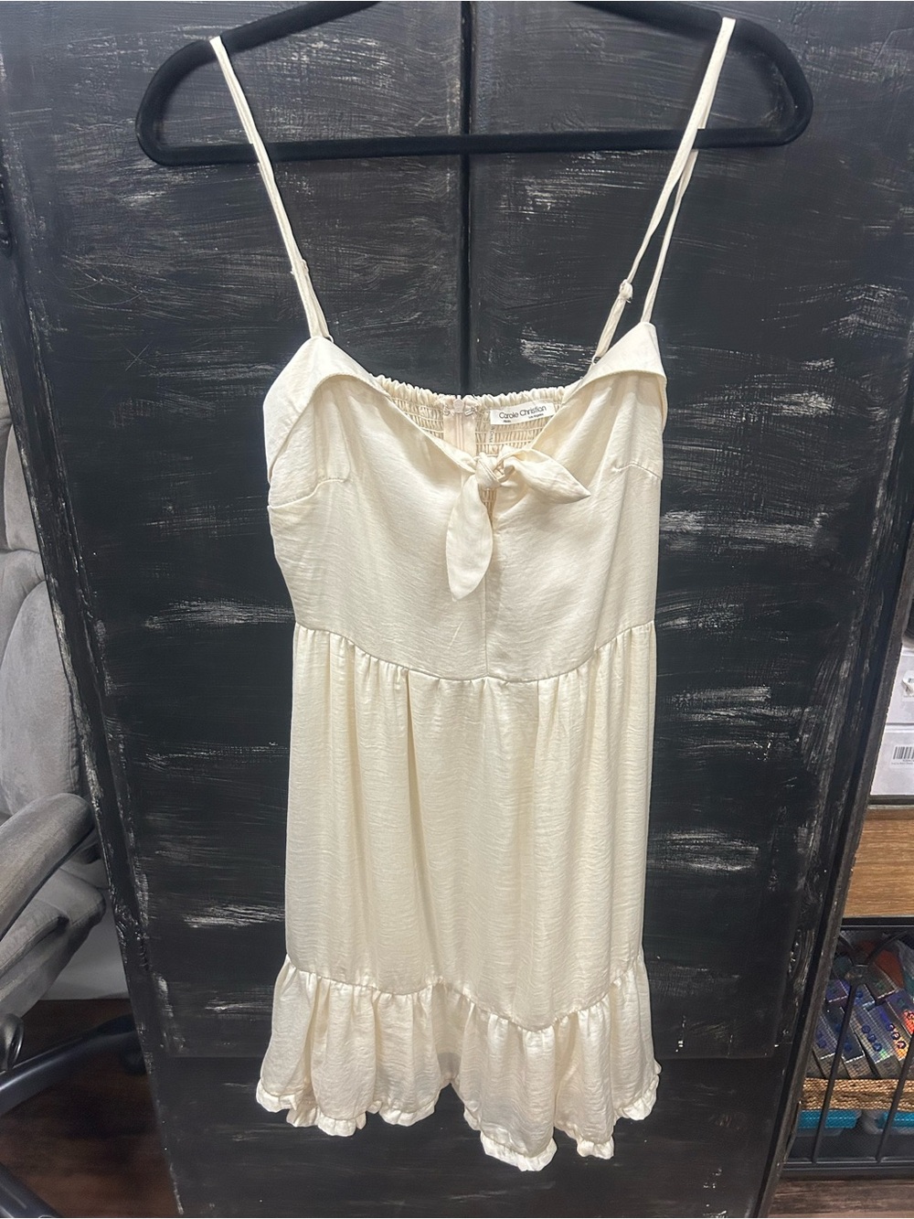 Cream Tie-Front Spaghetti Strap Dress
